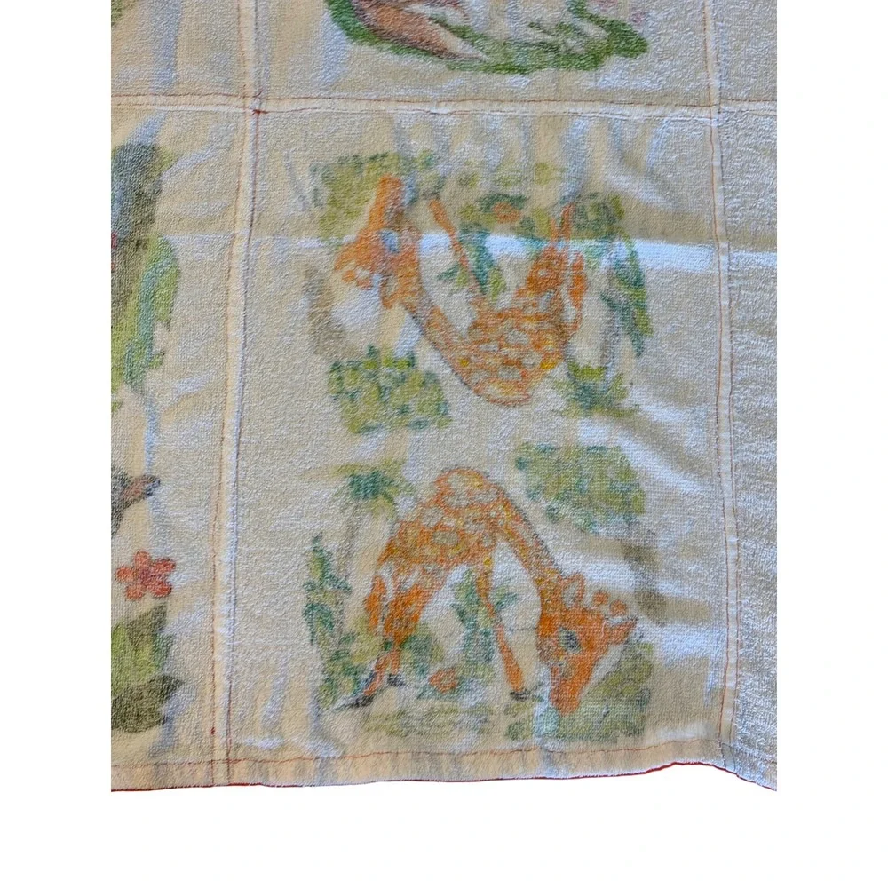 Vintage Safari Animal Terry Cloth Towel Orange Trim Giraffe Zebra Aprox 31x41